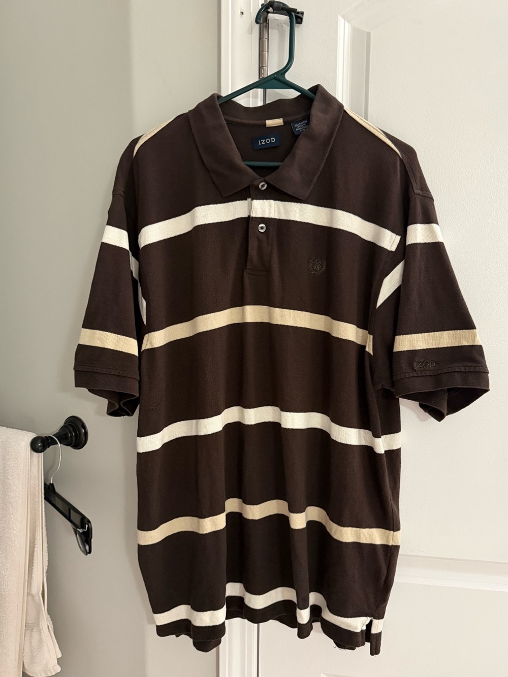 Izod Brown Polo with Cream and Tan Stripes